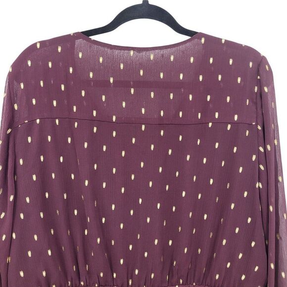 Lane Bryant Blouse Plus Sz 18 Wine Foil-Dot Button-Front Peplum Long-Sleeve - Picture 9 of 11